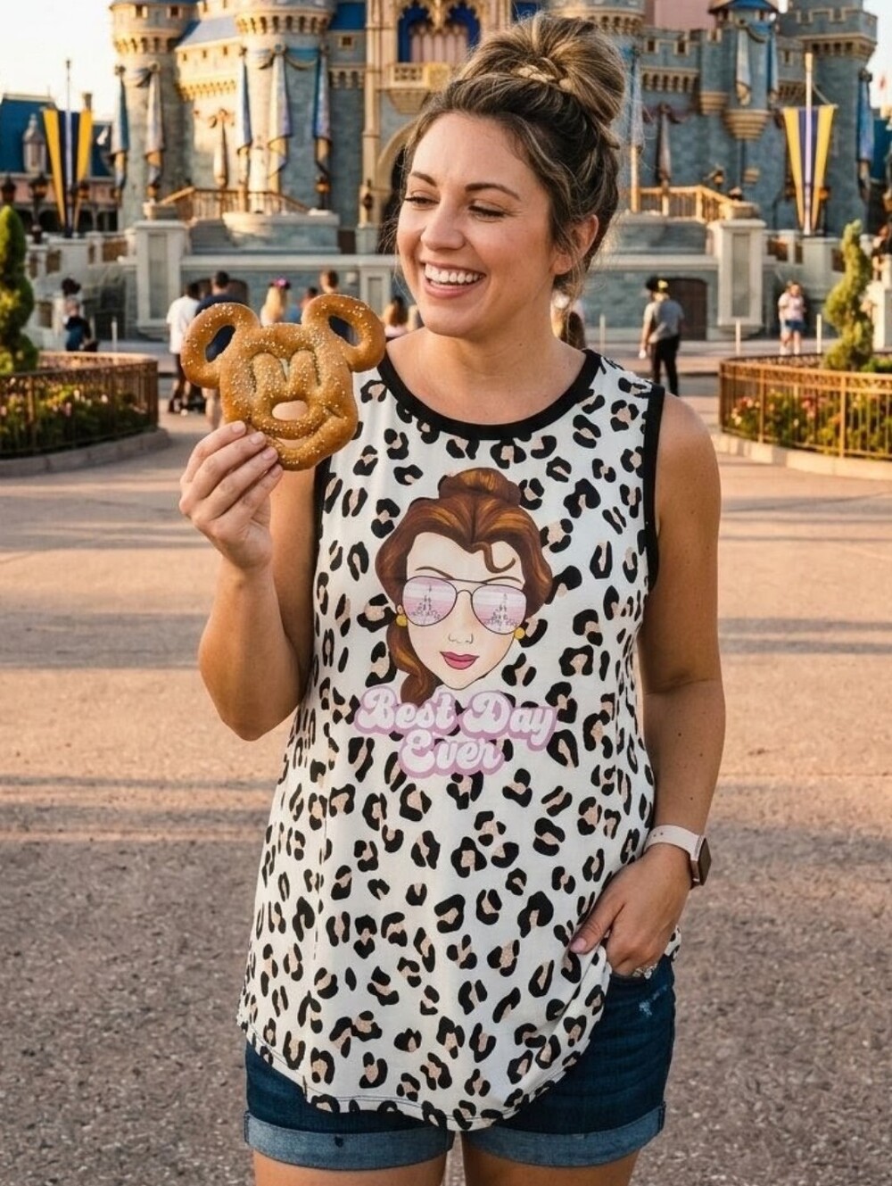LULAROE Cocoa Tank Leopard Print Best Day Ever Disney Inspired Size XL